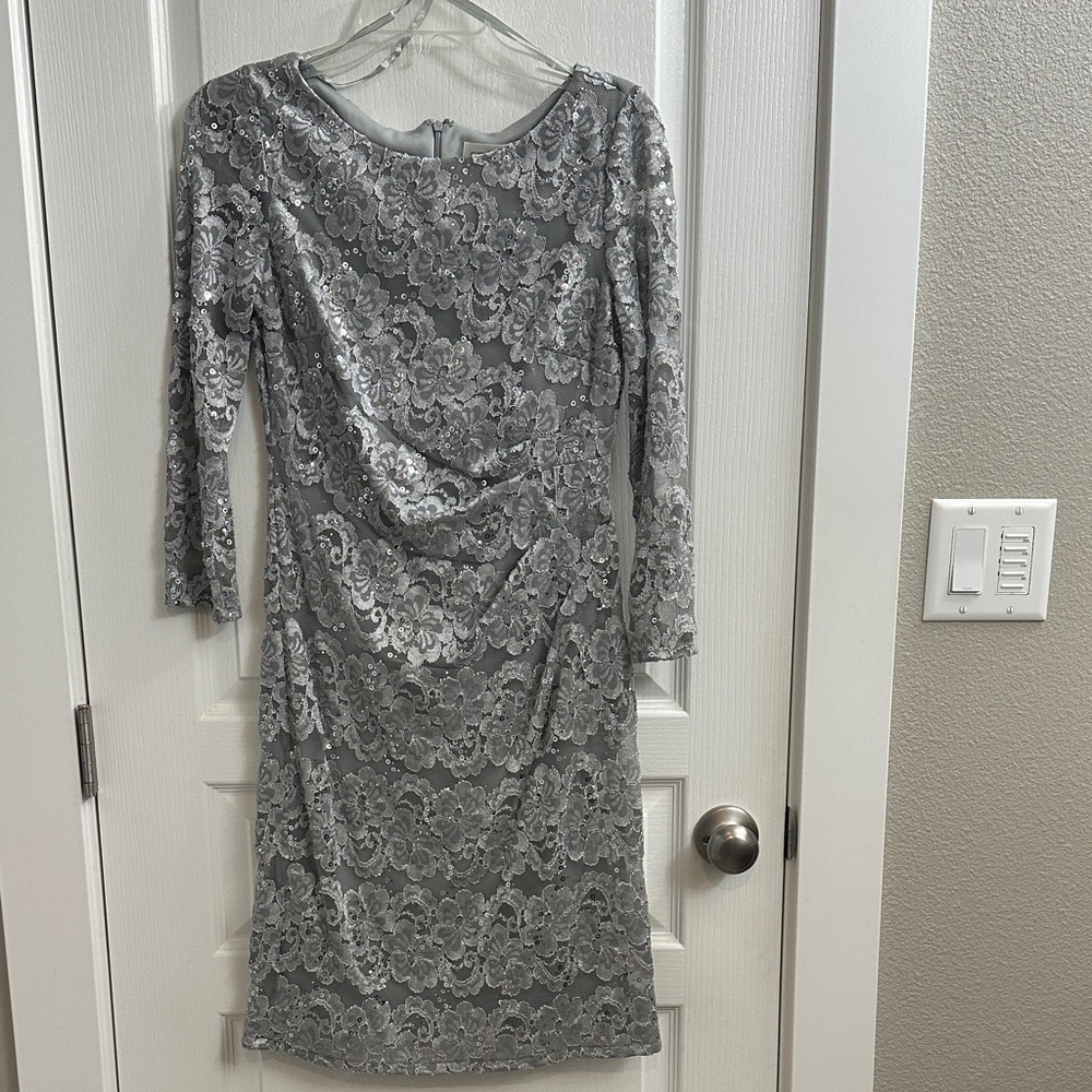 Eliza J Silver Lace Long Sleeve Dress